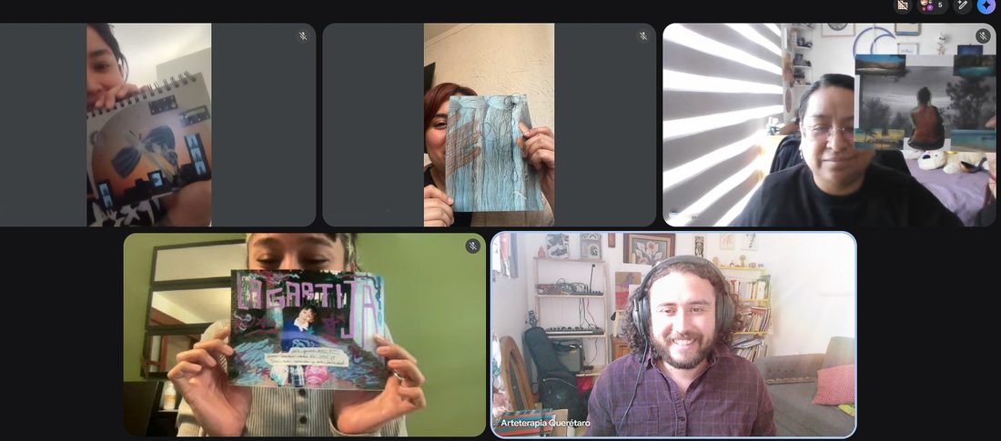 Grupo del laboratorio compartiendo obras en videollamada